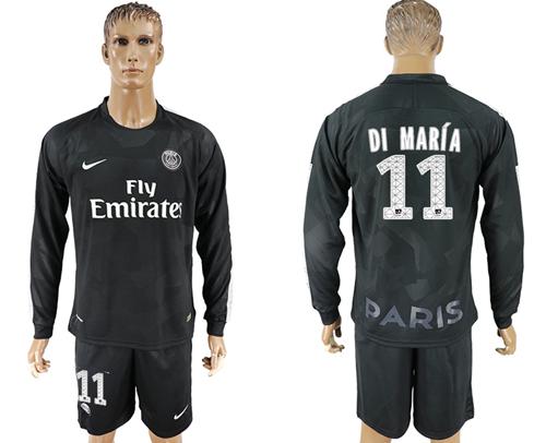 Paris Saint-Germain #11 Di Maria Sec Away Long Sleeves Soccer Club Jersey